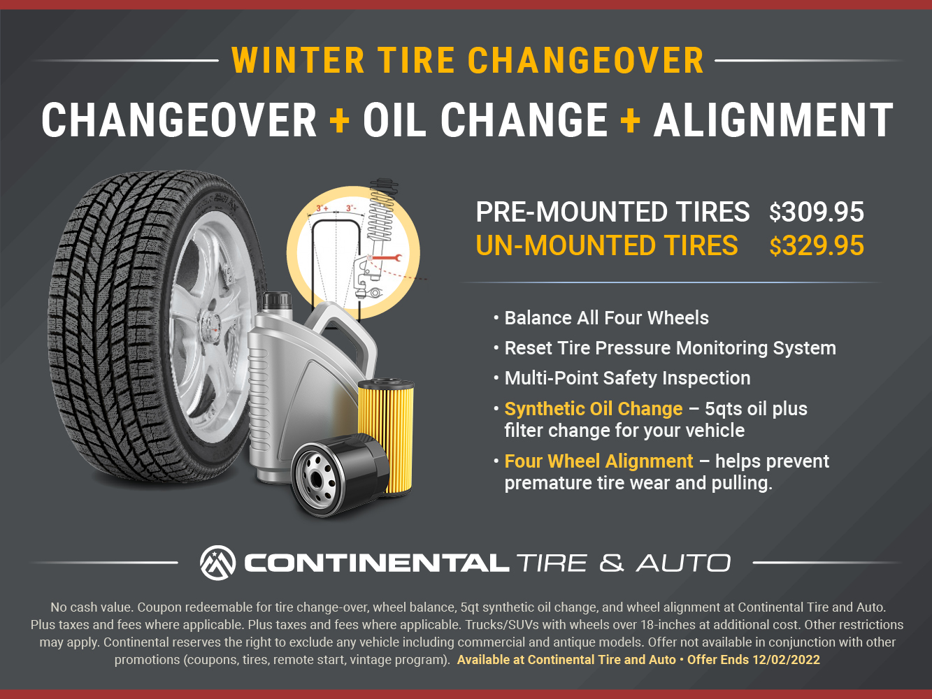 2022 Winter Tire Changeover + Synthetic Oil Change + Alignment